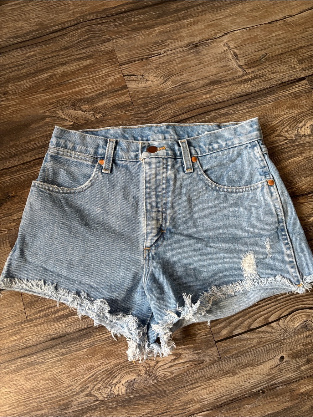 Wrangler Light Blue Distressed Frayed Hem Jean Shorts